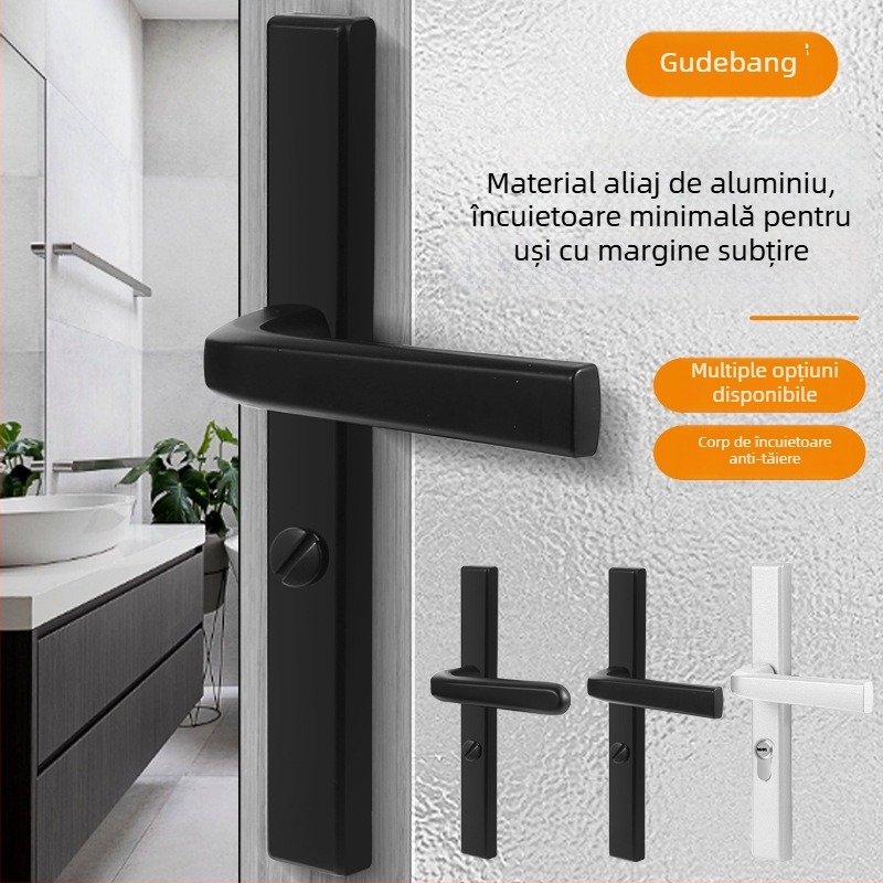 Mâner ușă cu încuietoare – model Narrow side door lock, material aluminiu și fier, tip: mâner-încuietoare, aplicație: toaletă, stil: modern minimalist