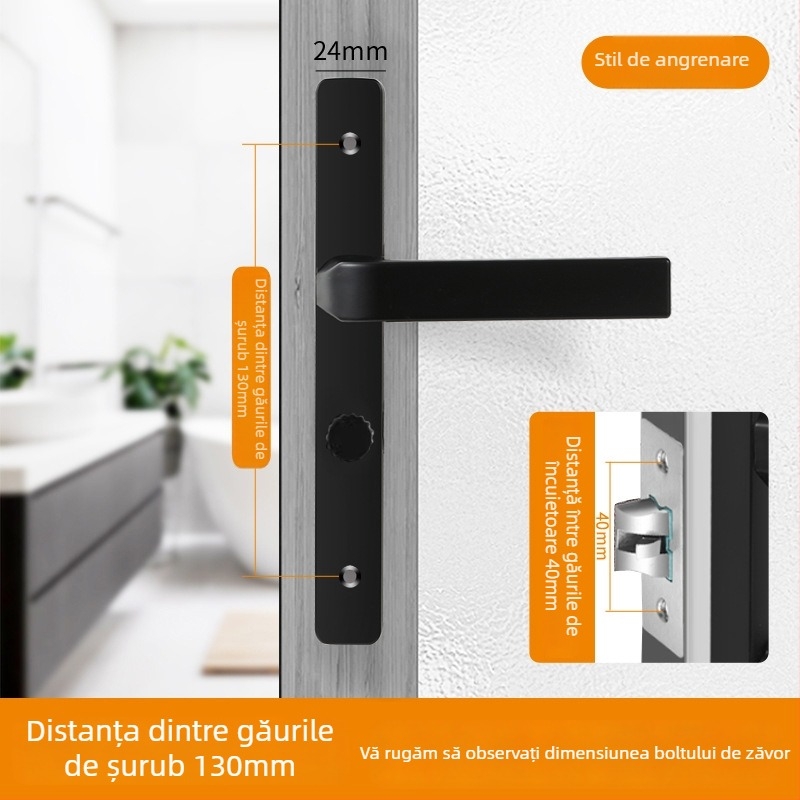 Mâner ușă cu încuietoare – model Narrow side door lock, material aluminiu și fier, tip: mâner-încuietoare, aplicație: toaletă, stil: modern minimalist