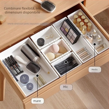 Organizator telescopic cu sertare – PP, stil japonez, instalare pe birou, 1 nivel, capacitate mare, pentru bucătărie, birou și baie