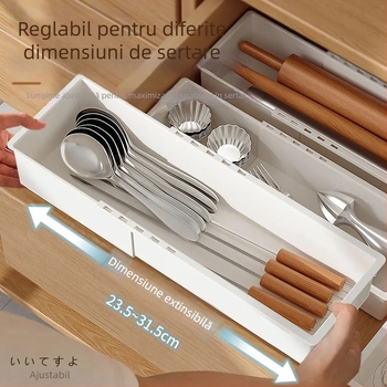 Organizator telescopic cu sertare – PP, stil japonez, instalare pe birou, 1 nivel, capacitate mare, pentru bucătărie, birou și baie