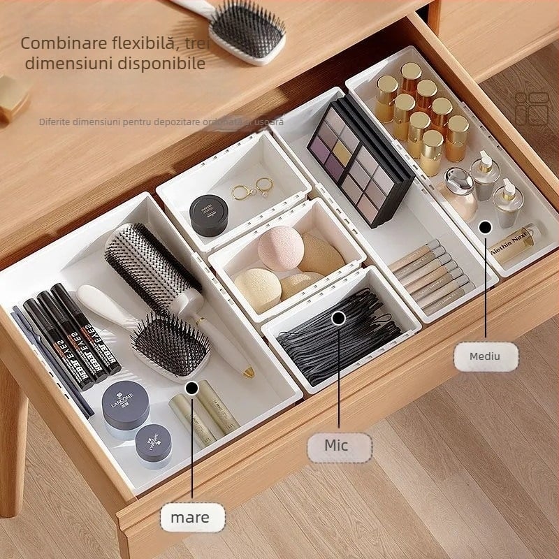 Organizator telescopic cu sertare – PP, stil japonez, instalare pe birou, 1 nivel, capacitate mare, pentru bucătărie, birou și baie