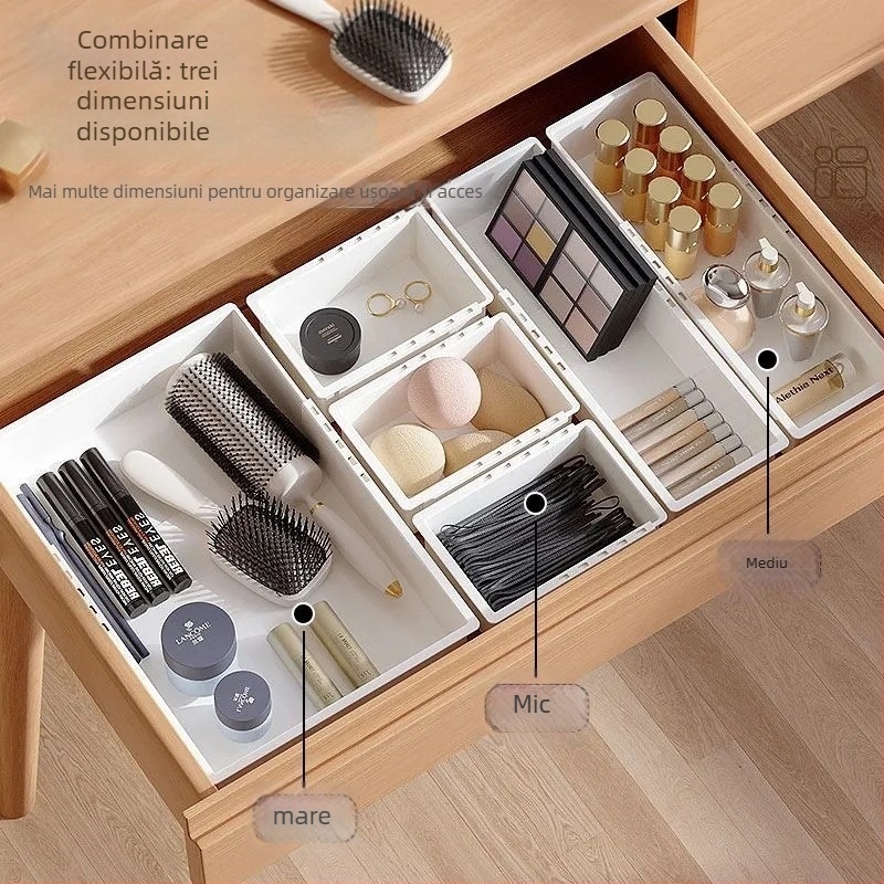 Organizator telescopic cu sertare – PP, stil japonez, instalare pe birou, 1 nivel, capacitate mare, pentru bucătărie, birou și baie