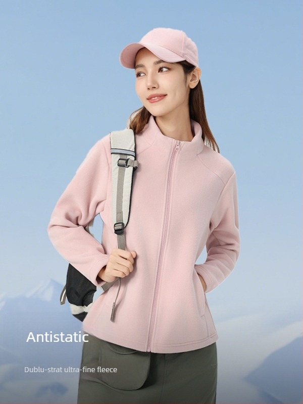 Jachetă din fleece cardigan fără glugă, căptușită cu fleece, pentru iarnă și toamnă