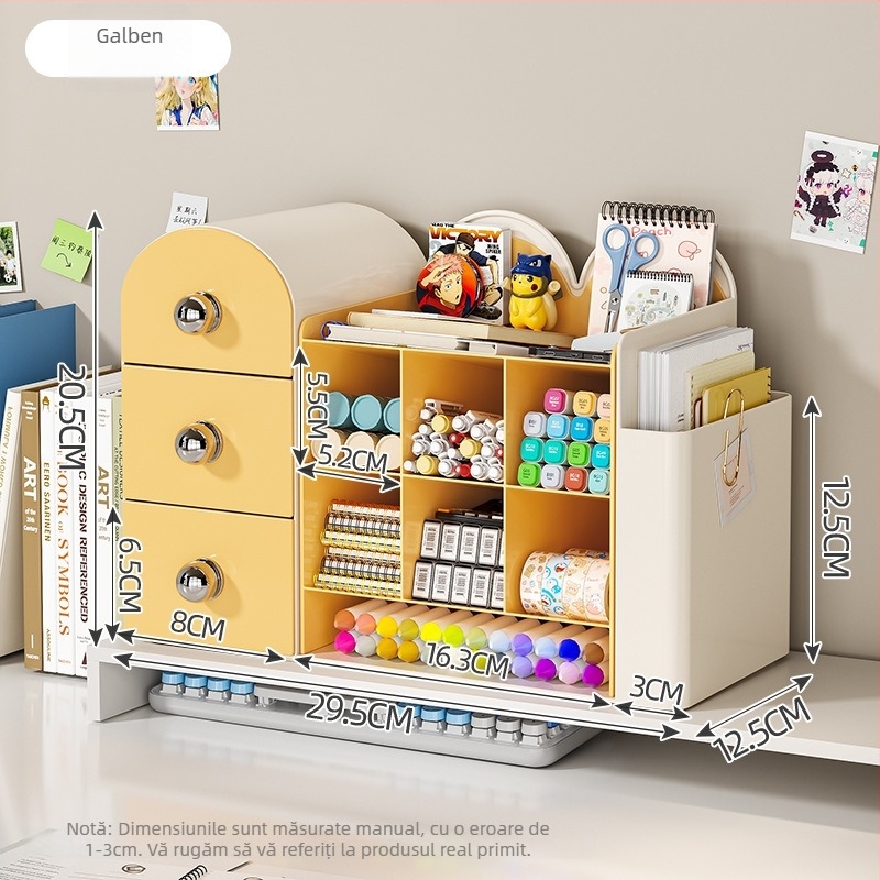 Suport pentru cărți de birou și cutie de depozitare – 2 în 1 organizator cu divizii, din plastic PP, capacitate 1 L, modelul 2508