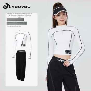 Set de alergare outdoor pentru femei — slim fit, mânecă lungă, uscare rapidă, cu padding la piept, nylon-spandex, 2025