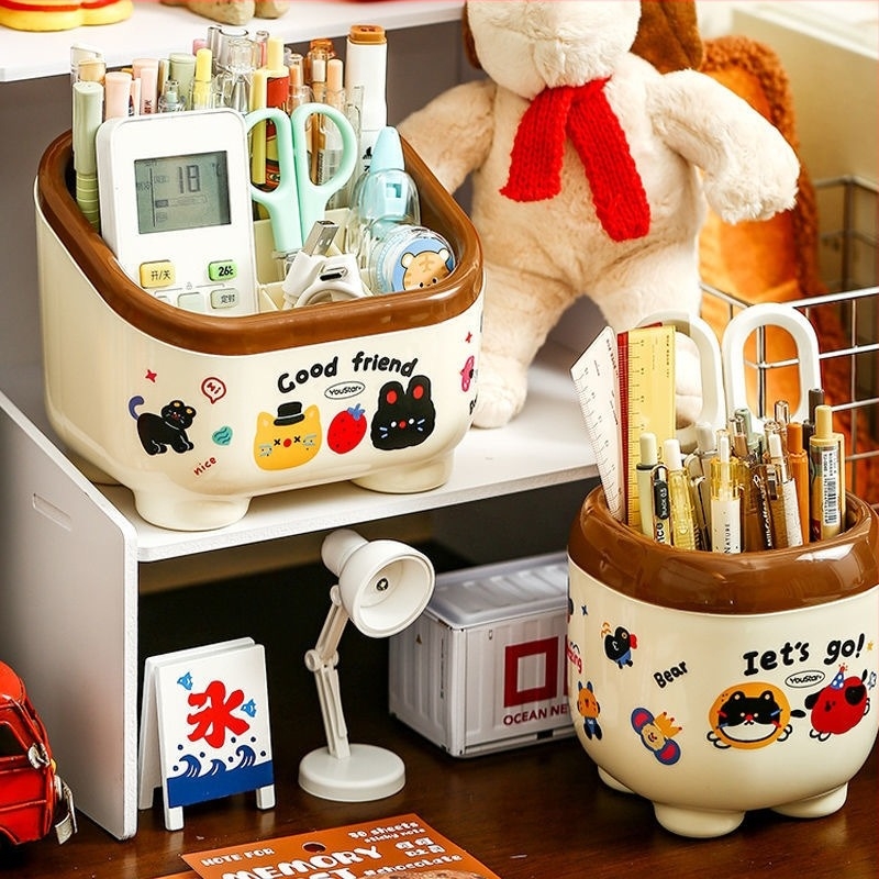 Cutie de depozitare pentru birou, capacitate mare, design cartoon, material PP, organizator de creioane pentru biroul elevului