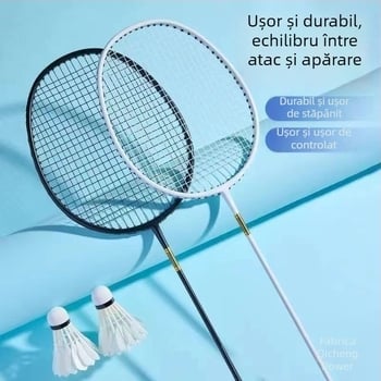 Set de rachete badminton (pereche) pentru adulți și copii, cadru din aliaj de aluminiu, fire din nailon, greutate 95–100 g, șaft drept