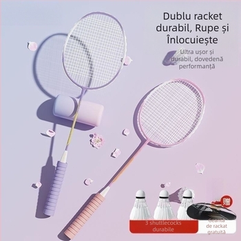Set de rachete badminton (pereche) pentru adulți și copii, cadru din aliaj de aluminiu, fire din nailon, greutate 95–100 g, șaft drept