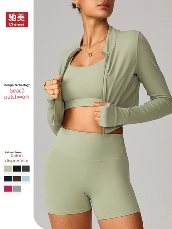 Geacă de alergare pentru exterior și yoga, cu fermoar, croială slim, mâneci lungi, uscare rapidă, material din amestec nylon