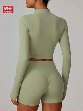 Geacă de alergare pentru exterior și yoga, cu fermoar, croială slim, mâneci lungi, uscare rapidă, material din amestec nylon