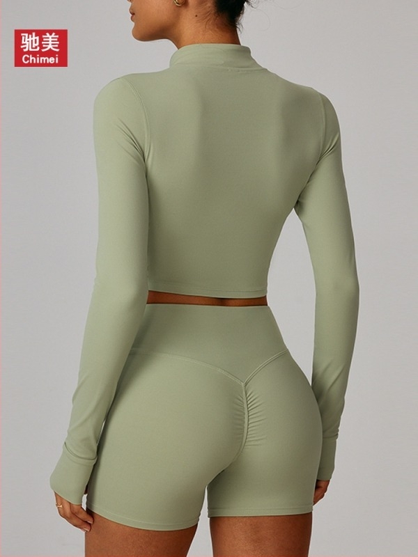 Geacă de alergare pentru exterior și yoga, cu fermoar, croială slim, mâneci lungi, uscare rapidă, material din amestec nylon