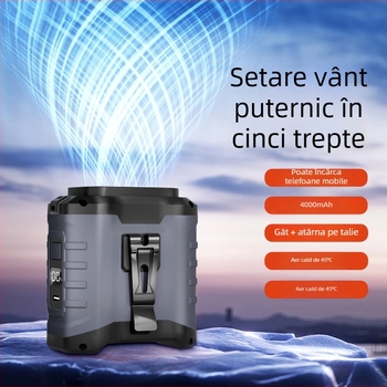 Ventilator de talie pentru exterior, încărcare USB, baterie încorporată de 6000mAh, motor brushless, 5 viteze, autonomie peste 12 ore