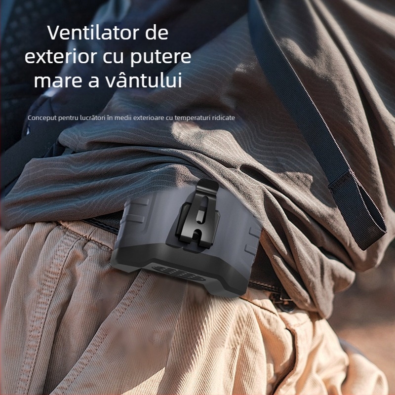 Ventilator de talie pentru exterior, încărcare USB, baterie încorporată de 6000mAh, motor brushless, 5 viteze, autonomie peste 12 ore