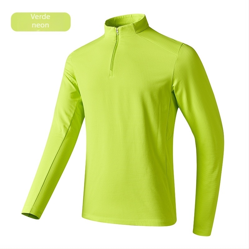 Tricou sport pentru bărbați cu guler înalt, poliester respirabil, mâneci lungi, croială slim fit