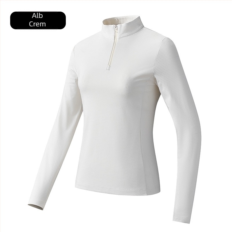 Tricou sport pentru bărbați cu guler înalt, poliester respirabil, mâneci lungi, croială slim fit