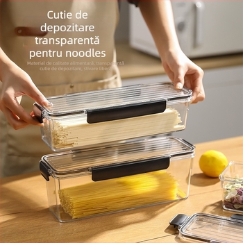 Cutie de depozitare pentru tăiței, plastic alimentar, pătrată, sigilată, capacitate 1–2 L