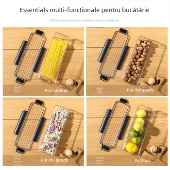 Cutie de depozitare pentru tăiței, plastic alimentar, pătrată, sigilată, capacitate 1–2 L