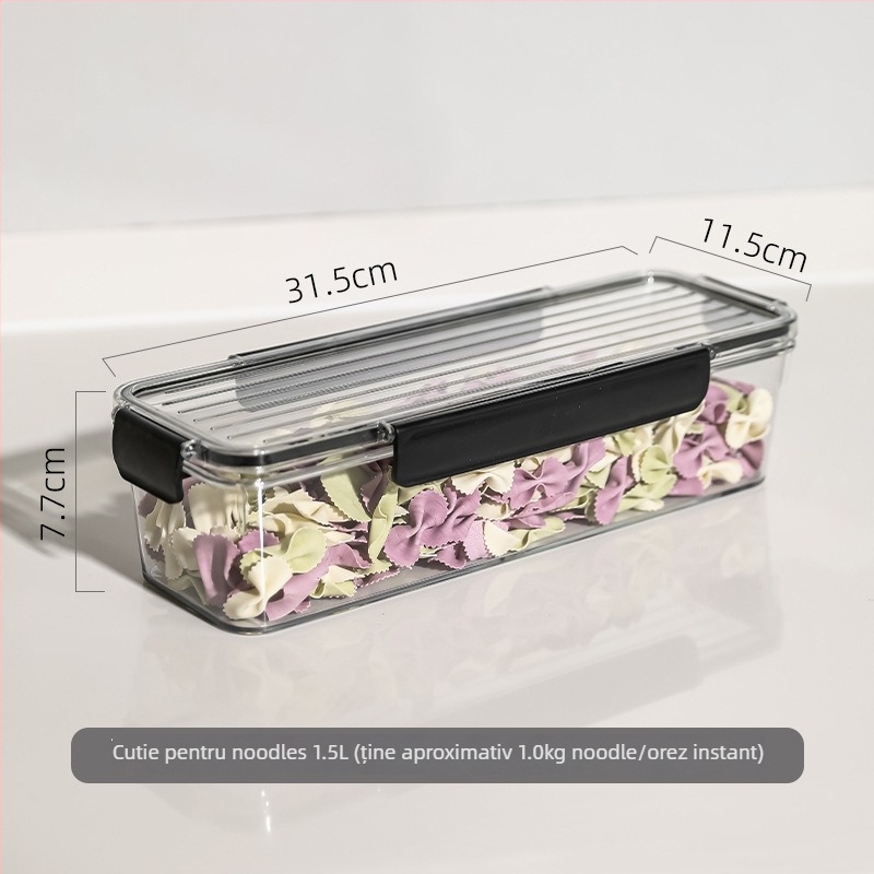 Cutie de depozitare pentru tăiței, plastic alimentar, pătrată, sigilată, capacitate 1–2 L