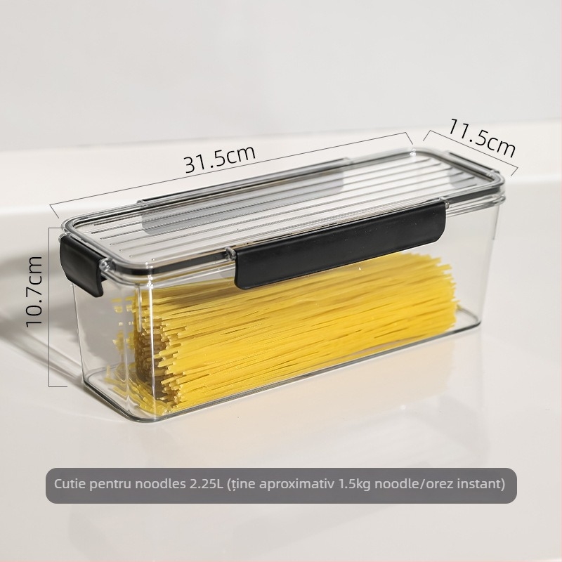 Cutie de depozitare pentru tăiței, plastic alimentar, pătrată, sigilată, capacitate 1–2 L