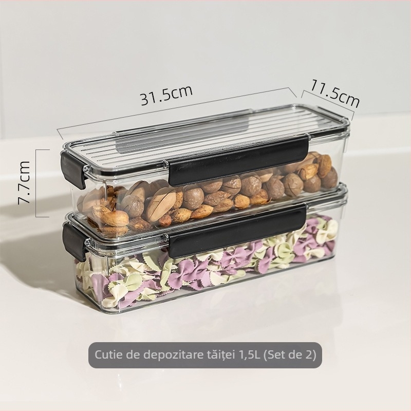 Cutie de depozitare pentru tăiței, plastic alimentar, pătrată, sigilată, capacitate 1–2 L