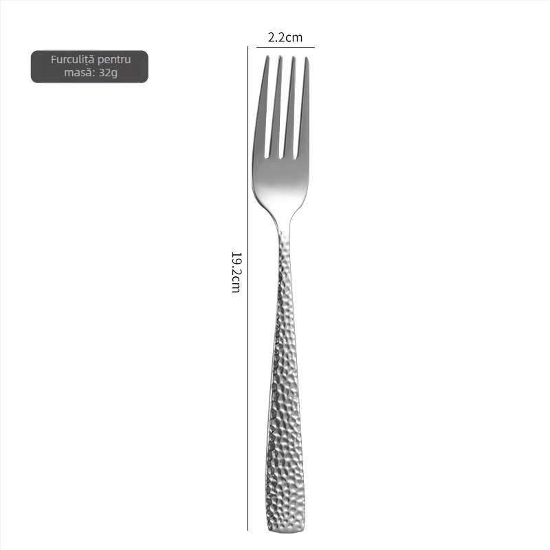Set tacâmuri occidentale din oțel inoxidabil 430, textură ciocănită, cuțit, furculiță și lingură, finisaj oglindă