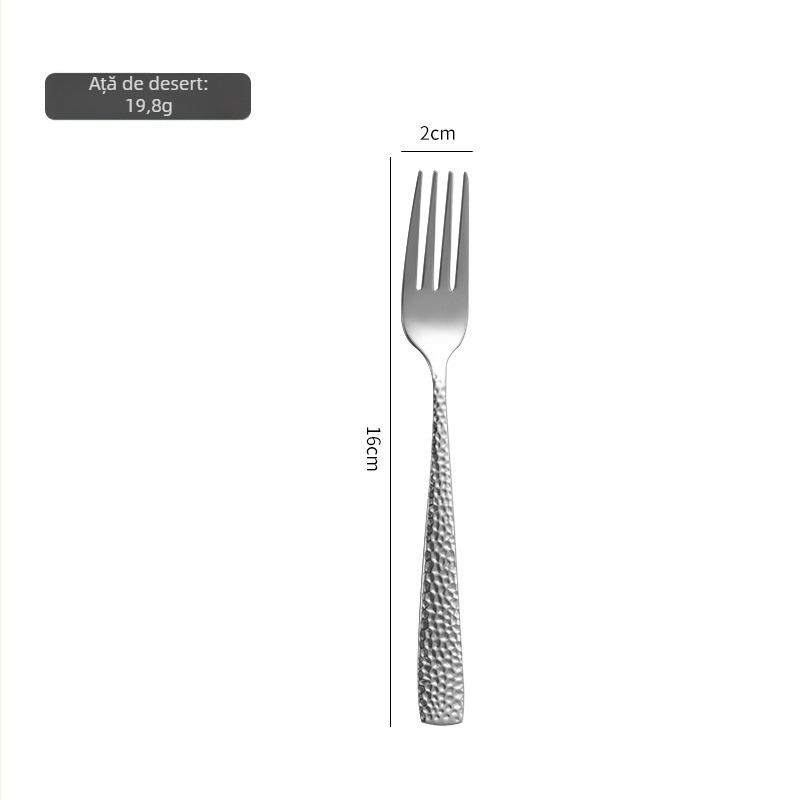 Set tacâmuri occidentale din oțel inoxidabil 430, textură ciocănită, cuțit, furculiță și lingură, finisaj oglindă