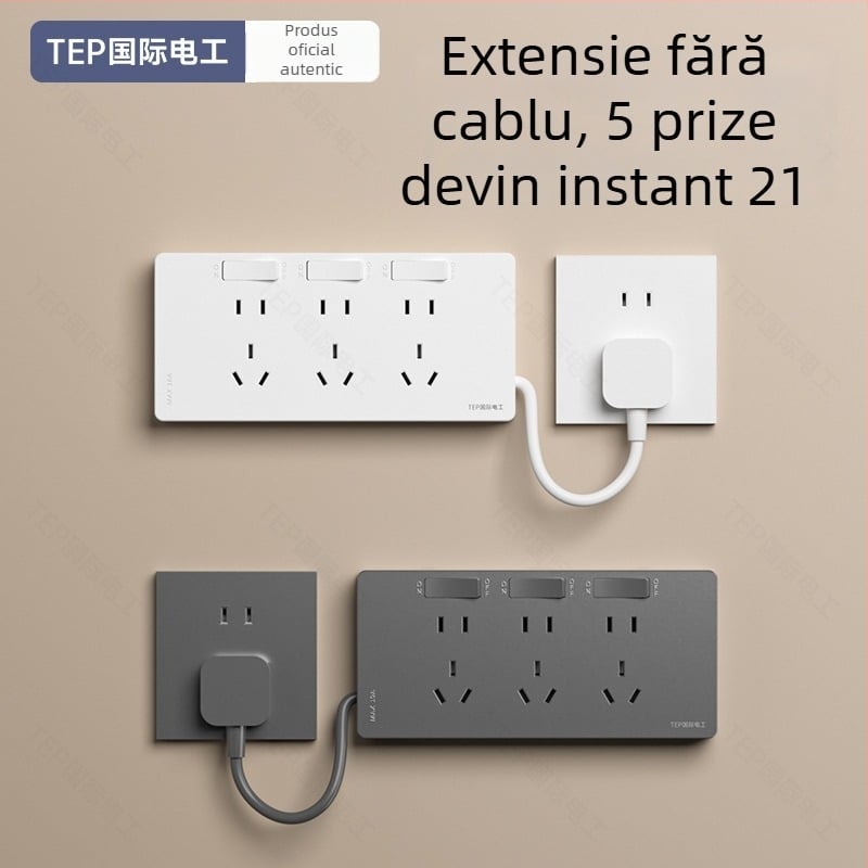 Priză de extindere tip 86 cu cablu de alimentare, montaj pe perete, 10A, 250V, contacte Tin Phosphor Bronze