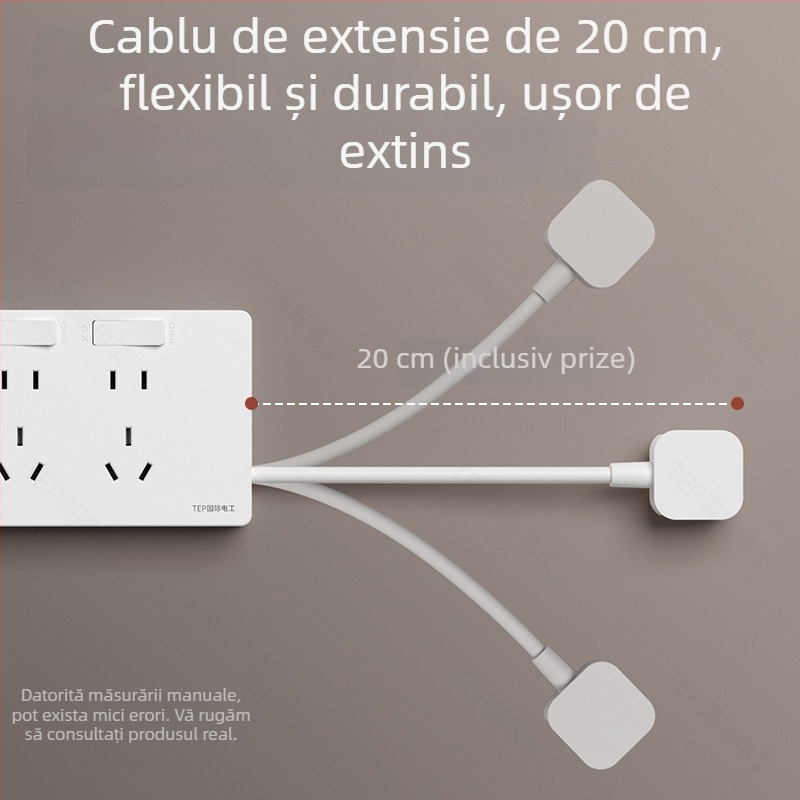 Priză de extindere tip 86 cu cablu de alimentare, montaj pe perete, 10A, 250V, contacte Tin Phosphor Bronze