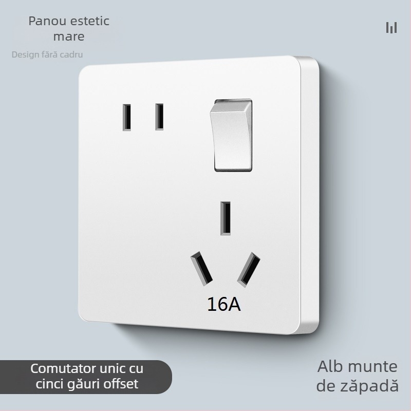 Panou întrerupător priză pentru montaj pe perete, cu control unic, cu cinci găuri, 10A, 220-250V AC, contacte din bronz fosfor, certificat CCC
