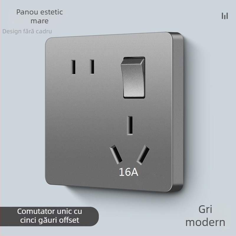 Panou întrerupător priză pentru montaj pe perete, cu control unic, cu cinci găuri, 10A, 220-250V AC, contacte din bronz fosfor, certificat CCC