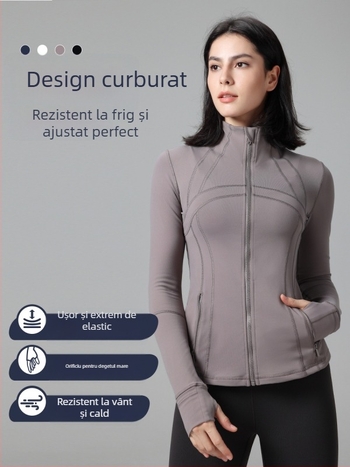 Jachetă de yoga pentru exterior, guler înalt, croială slim, mâneci lungi, pentru iarnă