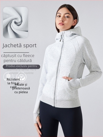 Jachetă sport pentru femei cu glugă, iarnă – țesătură din bumbac amestec, guler înalt, mâneci lungi, DJ028