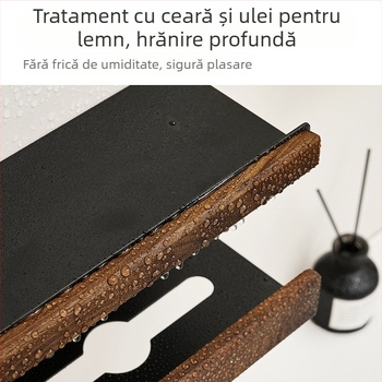 Suport pentru periuțe de dinți, montaj pe perete, fără găuri, aluminiu Space + lemn solid, cu suport pentru paharul de gură și suport pentru prosoape de hârtie, marca Darxinee