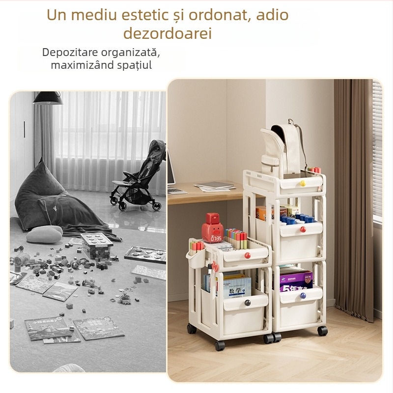 Carucior de depozitare mobil cu 3 etaje, cu sertare, pe roți, pentru casă și birou