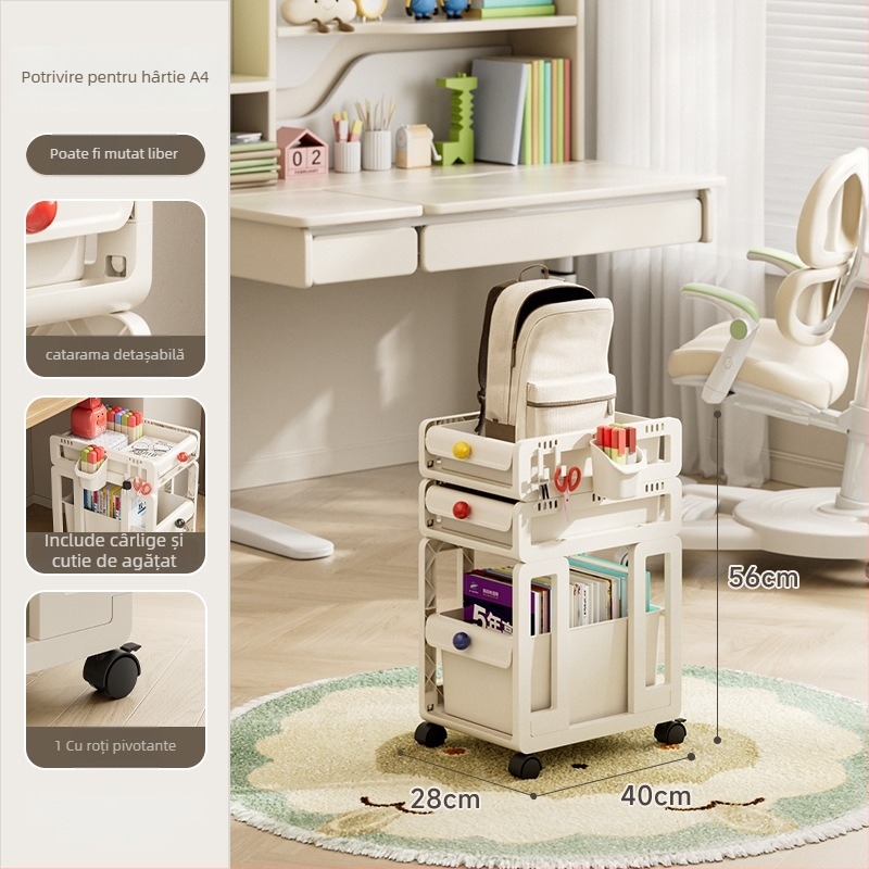 Carucior de depozitare mobil cu 3 etaje, cu sertare, pe roți, pentru casă și birou