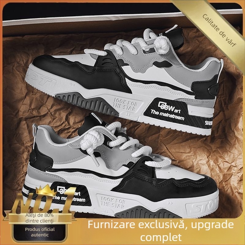 Adidași sport pentru bărbați cu partea superioară din PU, talpă din cauciuc, talpă groasă, croială low-top, vârf rotund