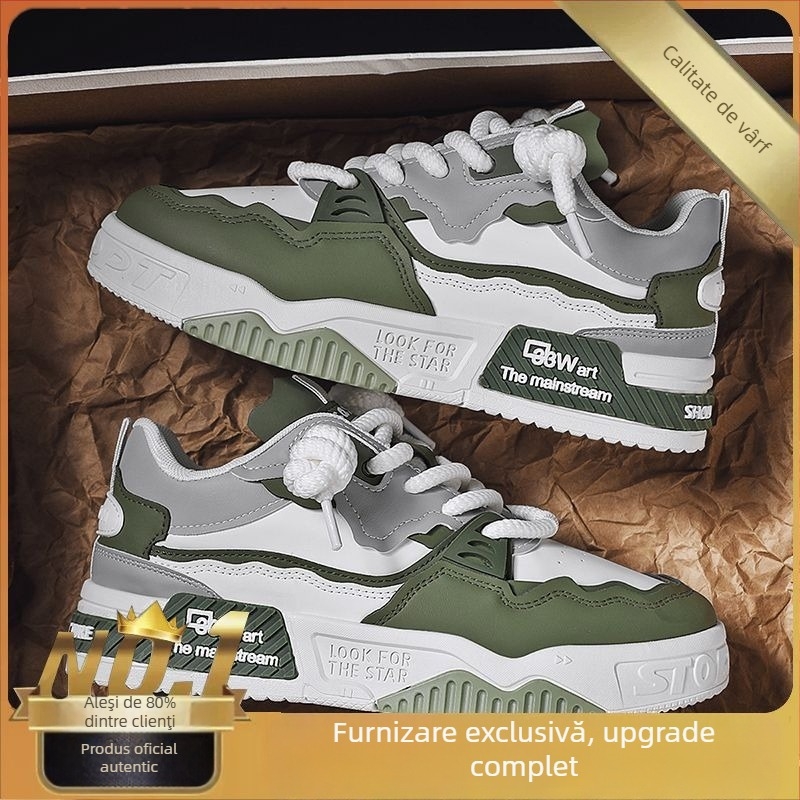 Adidași sport pentru bărbați cu partea superioară din PU, talpă din cauciuc, talpă groasă, croială low-top, vârf rotund