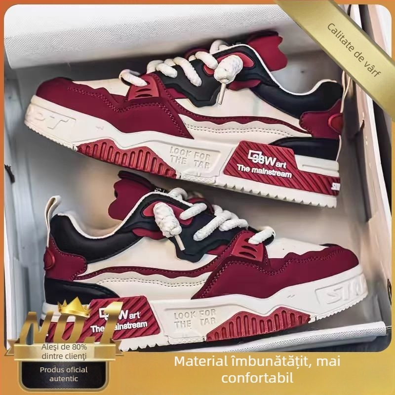 Adidași sport pentru bărbați cu partea superioară din PU, talpă din cauciuc, talpă groasă, croială low-top, vârf rotund