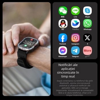 Ceas inteligent sport outdoor pentru bărbați QX11 - apeluri Bluetooth, ritm cardiac, tensiune arterială, oxigen în sânge, ecran TFT de 2,01 inch