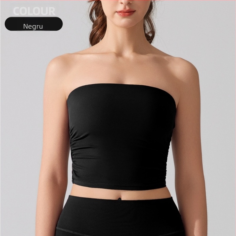 Top tubular fără bretele, cupe complete, din material antibacterian nude, pentru alergare și fitness, cupe turnate subțiri