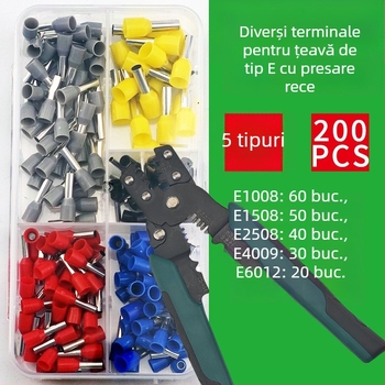 Terminal crimpat Weilian, de tip tubular european, izolație preizolată, ambalat într-un kit în cutie