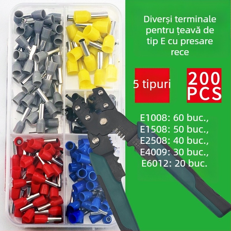 Terminal crimpat Weilian, de tip tubular european, izolație preizolată, ambalat într-un kit în cutie