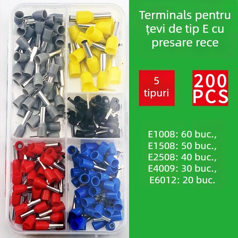 Terminal crimpat Weilian, de tip tubular european, izolație preizolată, ambalat într-un kit în cutie