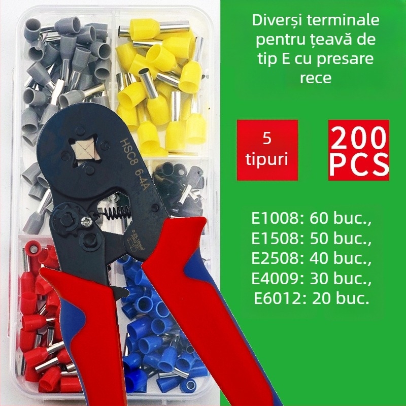 Terminal crimpat Weilian, de tip tubular european, izolație preizolată, ambalat într-un kit în cutie