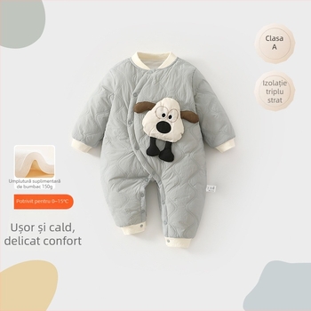 Salopetă pentru bebeluți – pentru cățărare (crawling) – exterior din nylon gros, căptușeală din bumbac, mâneci lungi, închidere cu nasturi diagonali pe față, pentru iarnă și toamnă, unisex, nou-născuți 0–12 luni