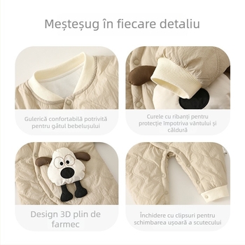 Salopetă pentru bebeluți – pentru cățărare (crawling) – exterior din nylon gros, căptușeală din bumbac, mâneci lungi, închidere cu nasturi diagonali pe față, pentru iarnă și toamnă, unisex, nou-născuți 0–12 luni