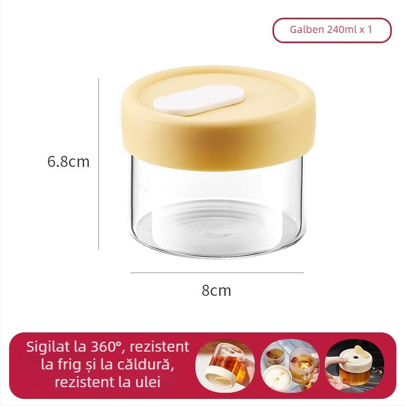 Recipient cilindric din sticlă borosilikată de înaltă puritate pentru depozitarea supei, cu logo imprimat și opțiune de personalizare