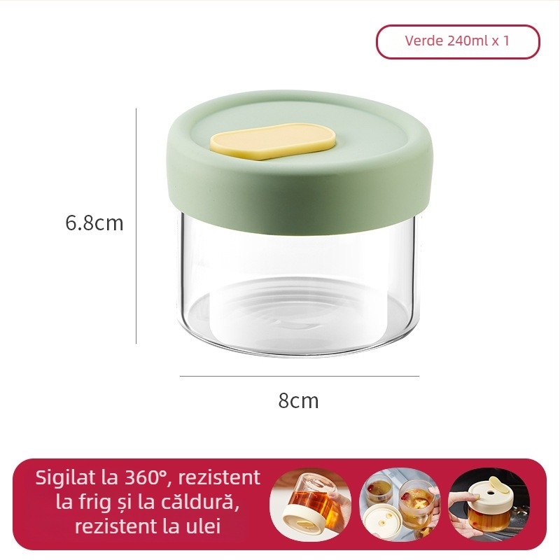 Recipient cilindric din sticlă borosilikată de înaltă puritate pentru depozitarea supei, cu logo imprimat și opțiune de personalizare