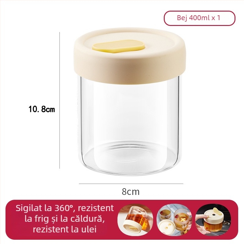 Recipient cilindric din sticlă borosilikată de înaltă puritate pentru depozitarea supei, cu logo imprimat și opțiune de personalizare