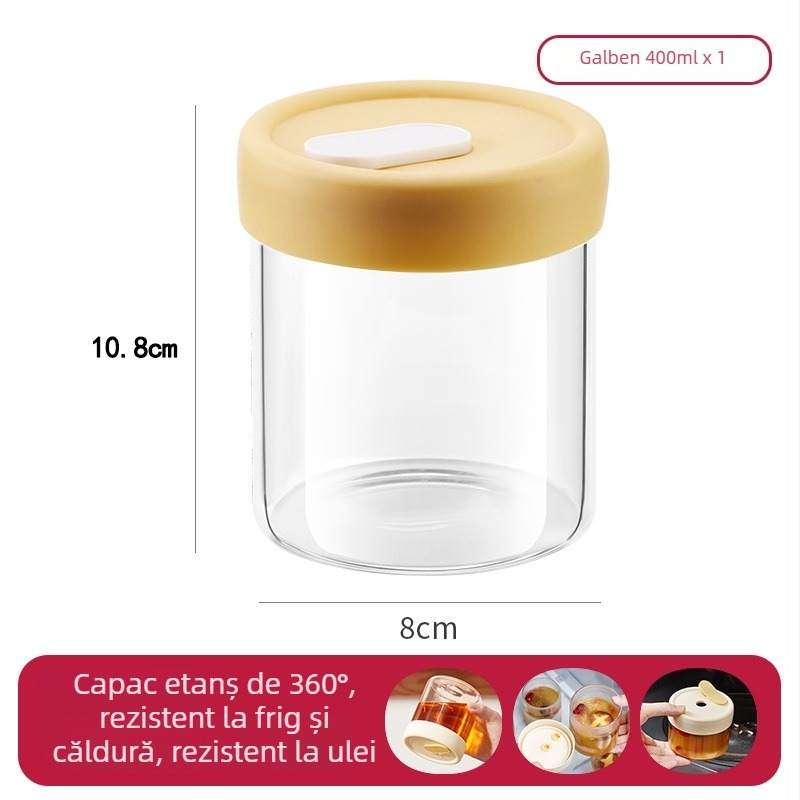 Recipient cilindric din sticlă borosilikată de înaltă puritate pentru depozitarea supei, cu logo imprimat și opțiune de personalizare